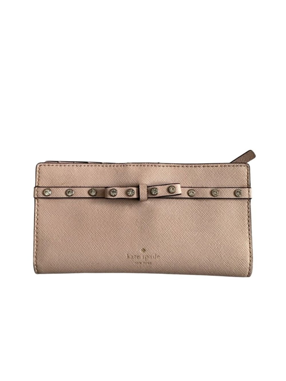 KATE SPADE Pink Saffiano Leather Bow Snap Clutch Wallet